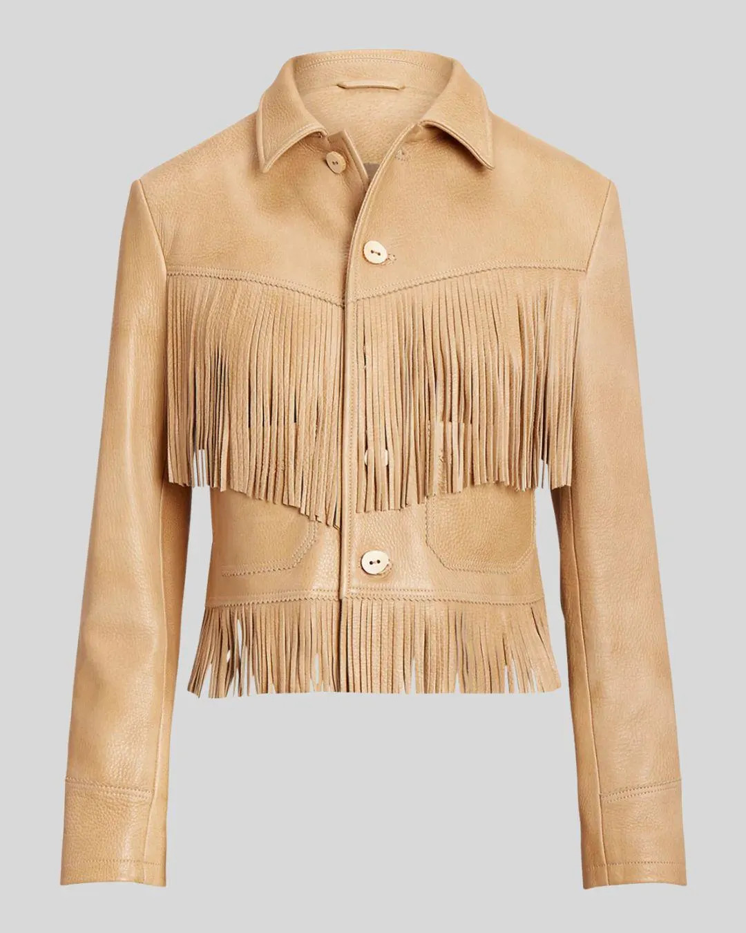 Beige Leather Fringe Jacket – Women's Western Boho Outerwear, Handmade Cropped Fashion Wear - E... | Etsy (US)