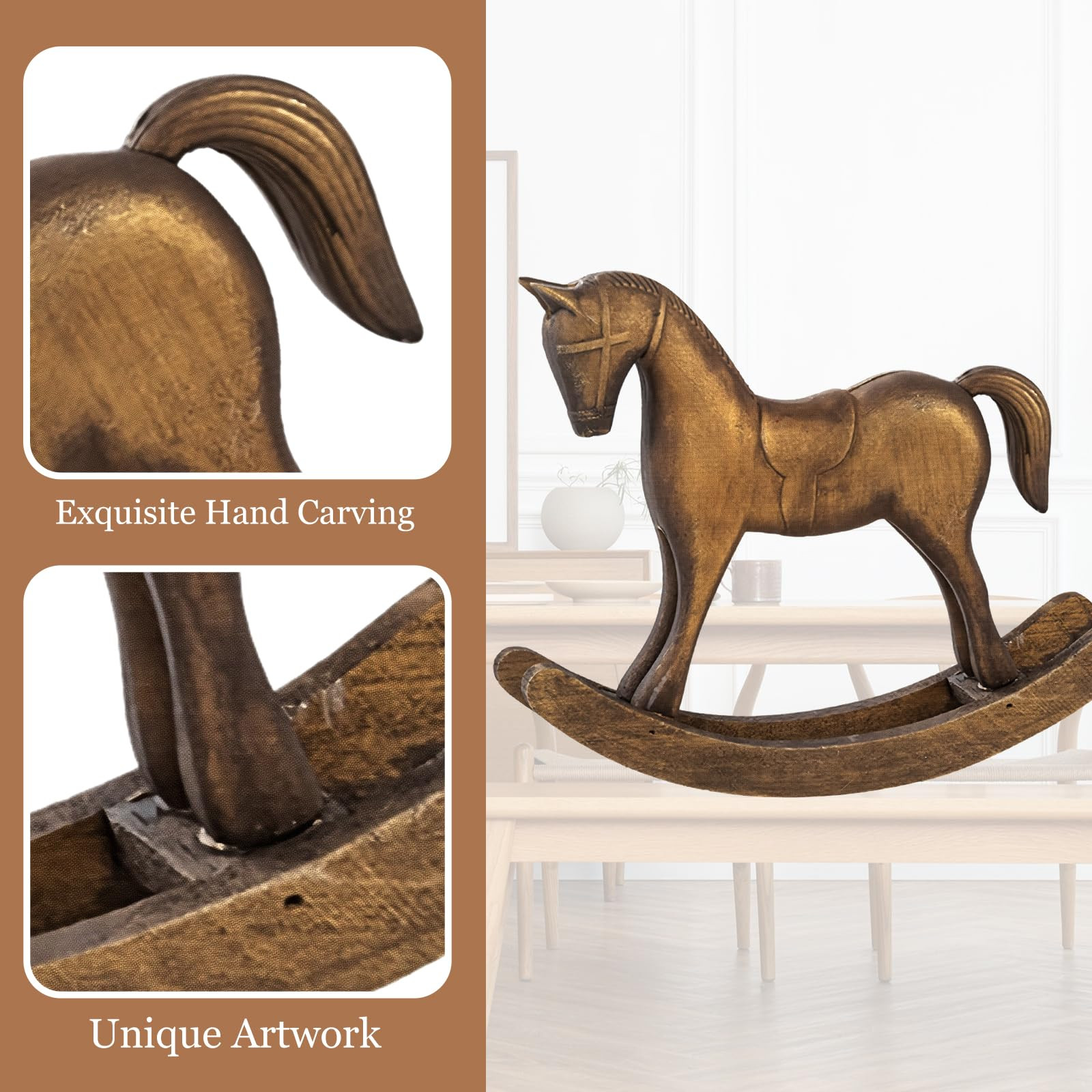 Fenteer Wooden Rocking Horse Statue, Vintage Horse Sculpture Desktop Ornament, Versatile Decorati... | Amazon (US)