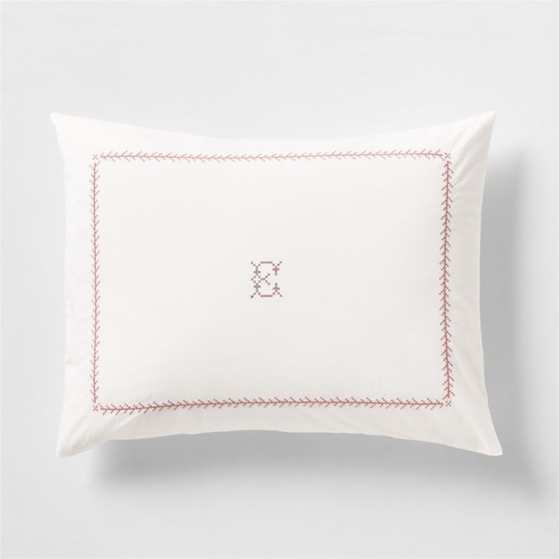 Evelyn Cozy Cloud Pampas Ivory and Rose Cross Stitch Kids Pillow Sham By Sharland England | Crate... | Crate & Barrel