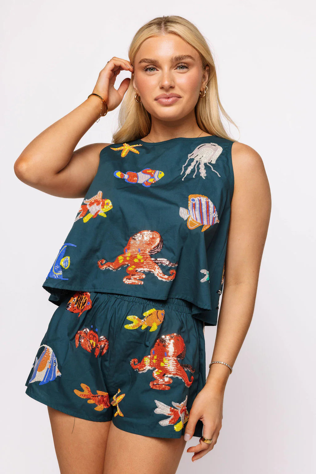 Navy Under the Sea Icon Button Open Back Tank | Queen of Sparkles