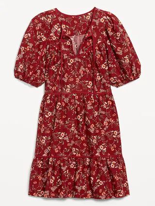 Puff-Sleeve Floral Mini Swing Dress for Women | Old Navy (US)