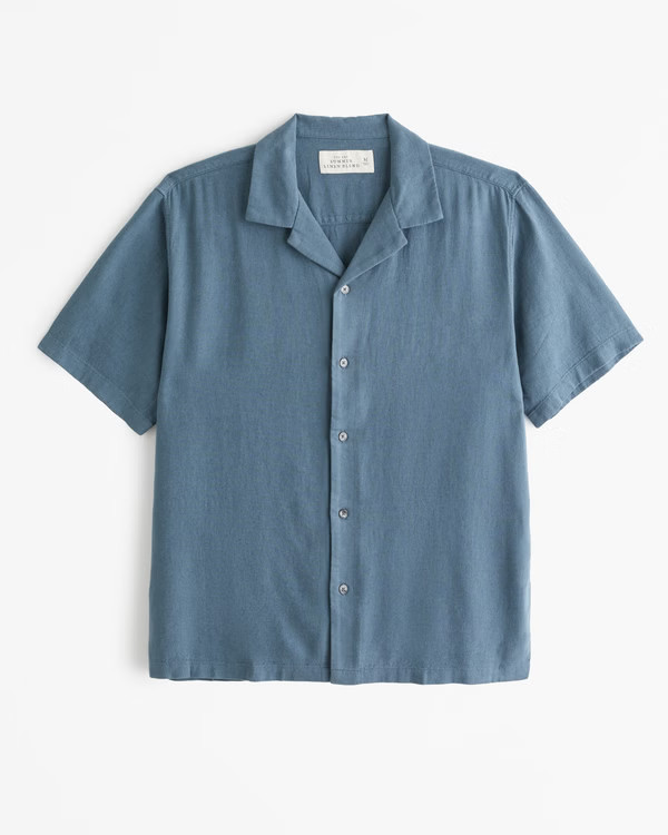 Men's Camp Collar Summer Linen-Blend Shirt | Men's Tops | Abercrombie.com | Abercrombie & Fitch (US)