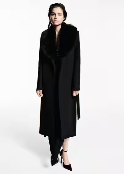Manteco wool coat with detachable fur collar black - Women - S - MANGO | Mango (US/MX/AU)