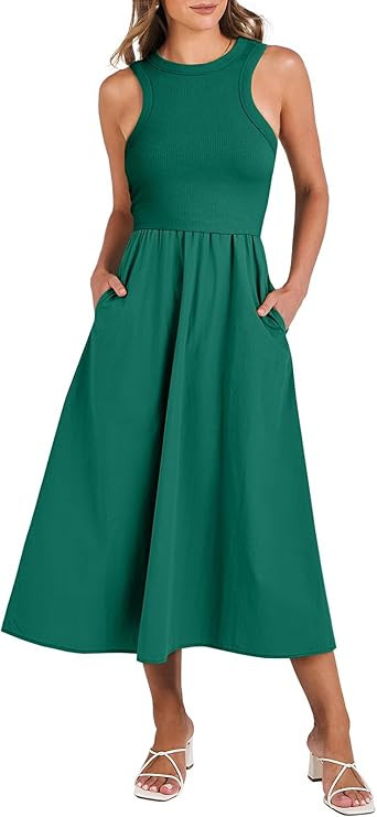 ANRABESS Women's Summer Casual Sleeveless Maxi Sundress Knit High Neck Tank Top Racerback Flowy D... | Amazon (US)