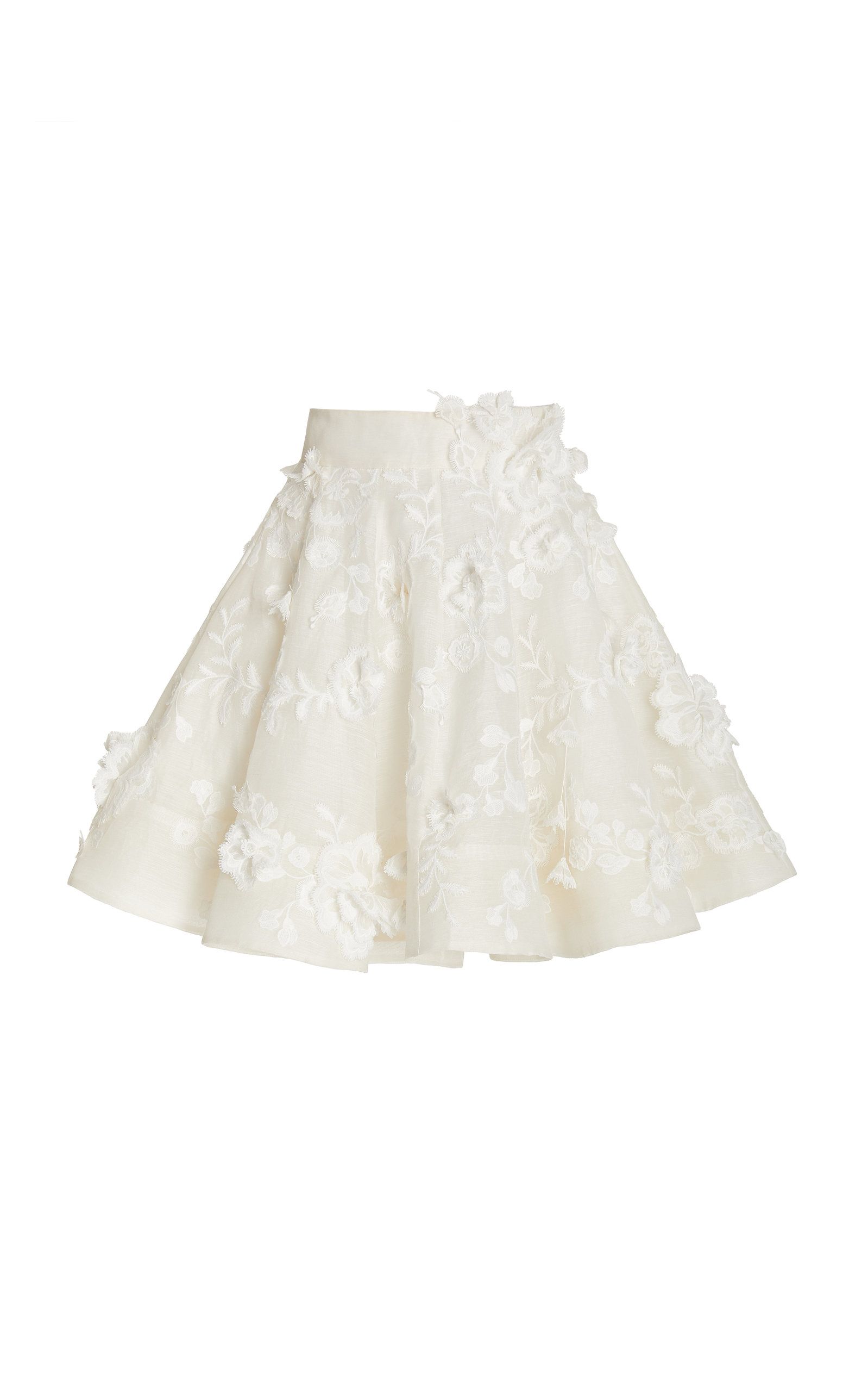 Postcard Floral-Appliqued Linen-Silk Full Mini Skirt | Moda Operandi (Global)