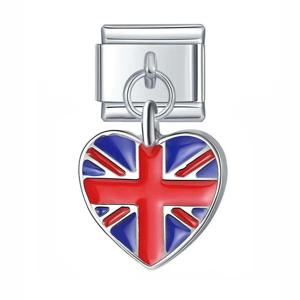 United Kingdom Heart Flag, on Silver | Charms Official