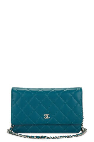 Chanel Lambskin Classic Wallet on Chain in Teal | FWRD 