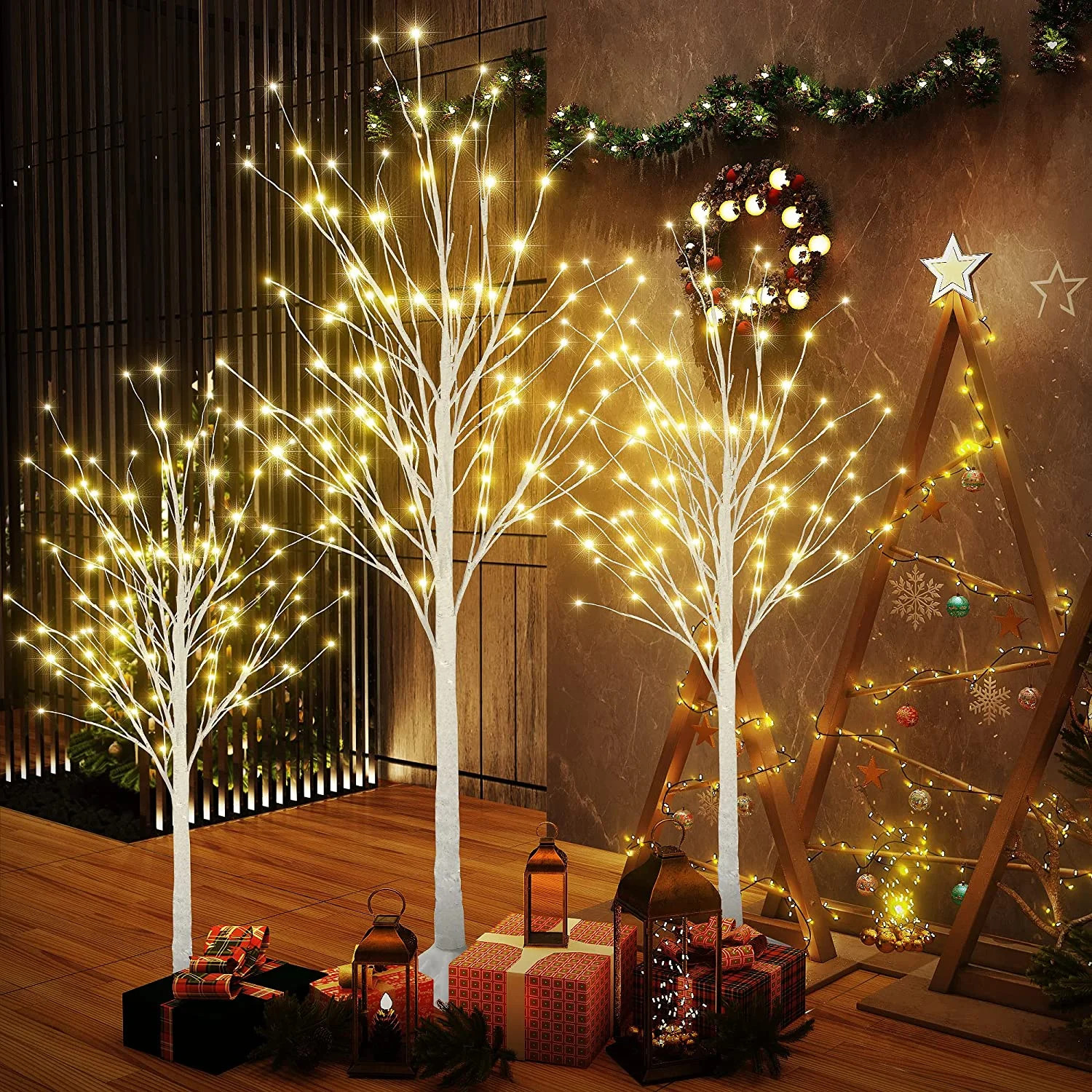 Lighted Birch Trees-4FT 5FT 6FT, Artificial Christmas Tree LED Tree with 48 56 96LED for Christma... | Walmart (US)