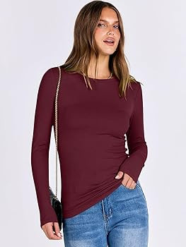 ANRABESS Women Long Sleeve Shirts Rib Knit Slim Fit Tops Basic Tee 2025 Fall Outfits Casual T-Shi... | Amazon (US)