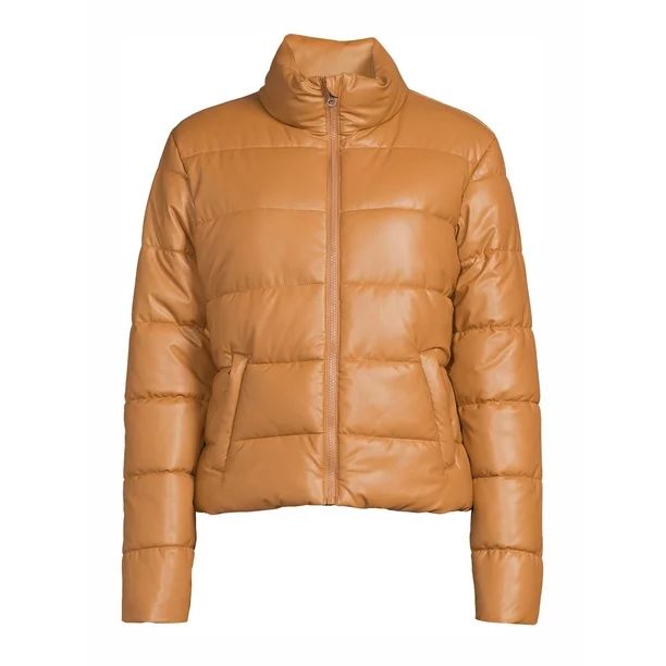 Time and Tru Women's Faux Leather Cropped Puffer Jacket - Walmart.com | Walmart (US)