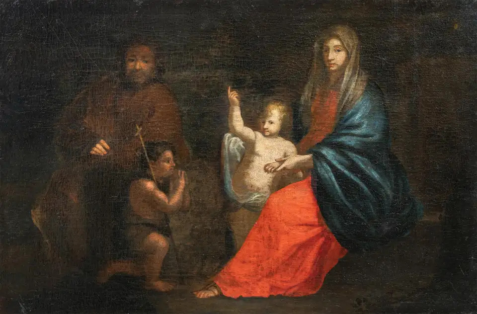 Baroque Italian painter - 17th century figure painting - Holy Family - Virgin | 1stDibs