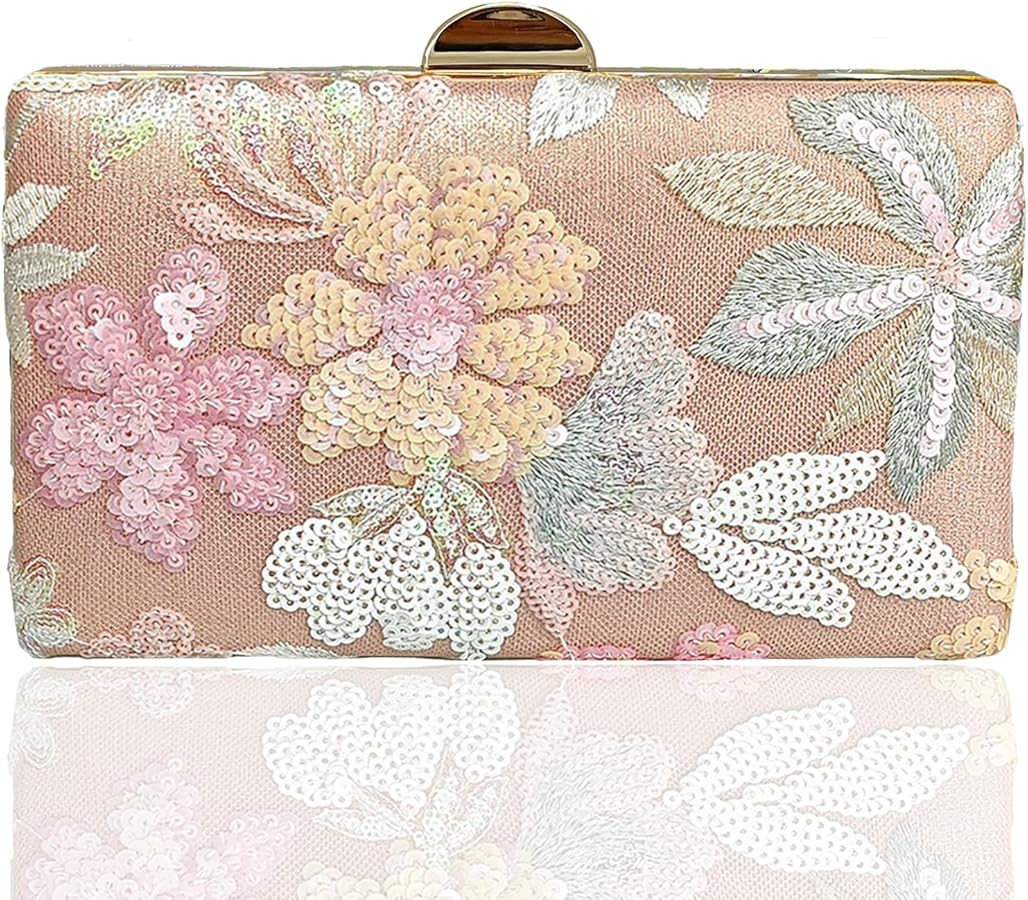 Women's Beaded Sequin Flower Clutch Purse Floral Embroidery Evening Bag For Formal Wedding Cockta... | Amazon (US)