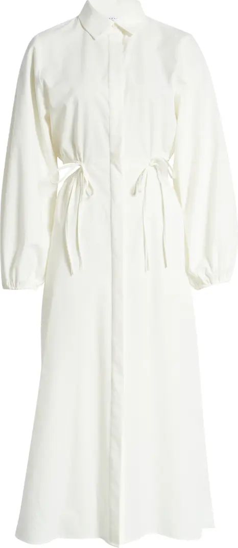 Topshop Ruched Cutout Long Sleeve Cotton Poplin Midi Shirtdress | Nordstrom | Nordstrom