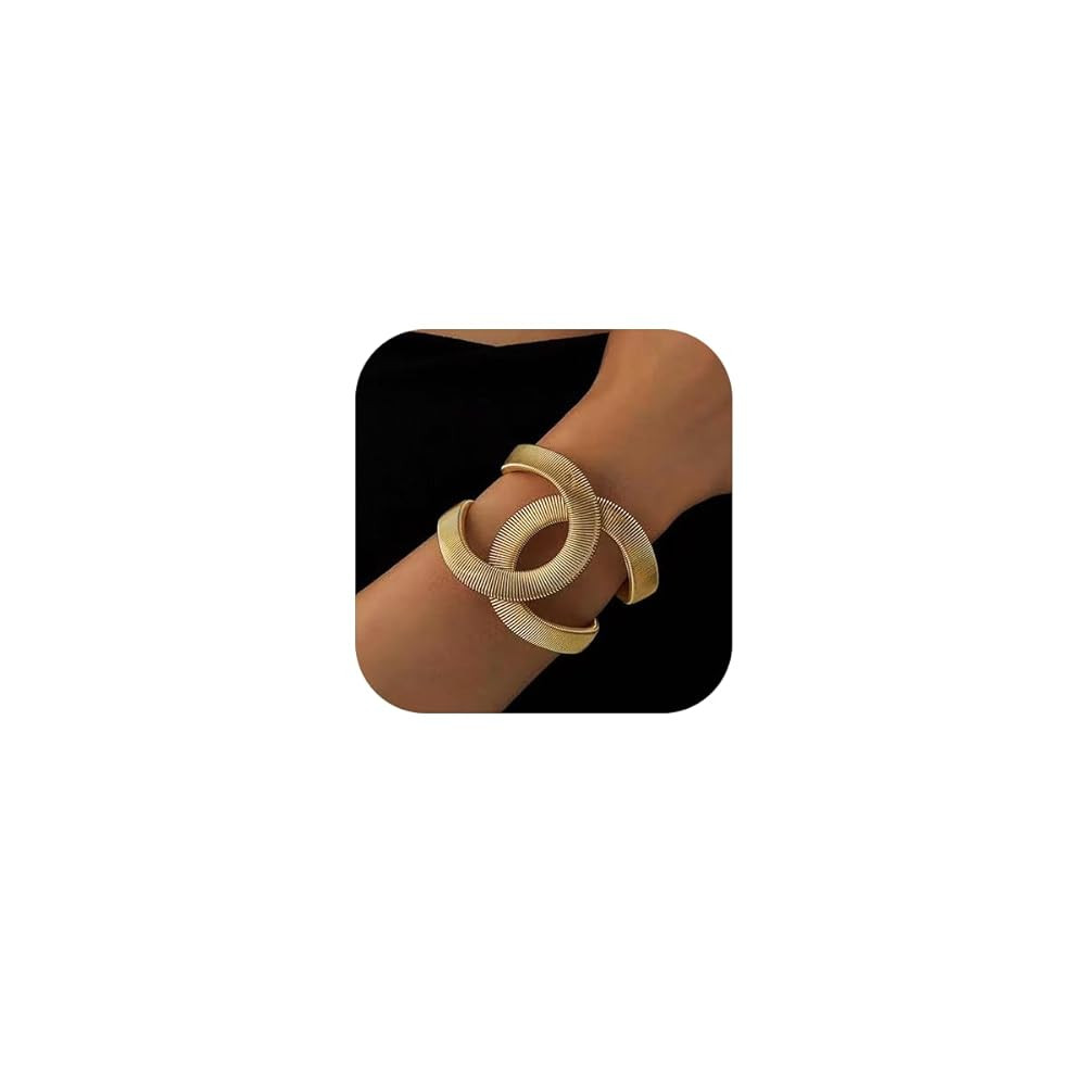 Chunky Cuff Bracelets for Women Wide Gold/Silver Cuffs Bangle Hollow Out Adjustable Bracelets Pun... | Amazon (US)