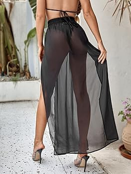 Verdusa Women's Chiffon Beach Swimsuit Cover Up Split Thigh Bikini Maxi Skirt | Amazon (US)