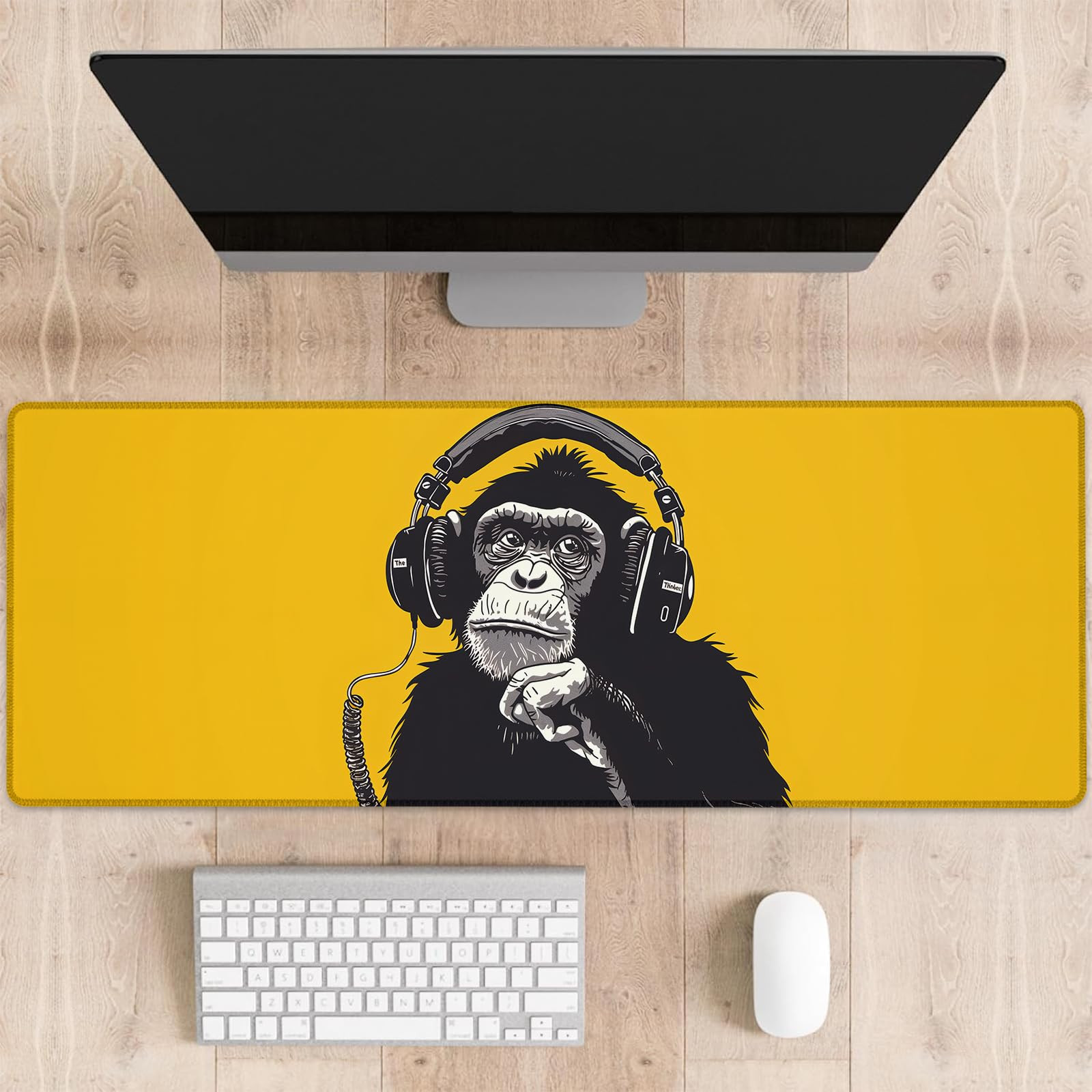 Cool Chimpanzee Gaming Mouse Pad, Funky Music Lover Monkey Large Desk Mat for Computer, Extended ... | Amazon (US)