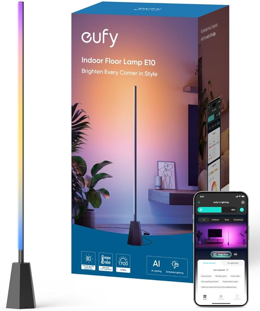 eufy Indoor Floor Lamp E10, RGBWW LED, Smart FLoor Lamp for Living Room and Bedroom, 16 Million C... | Amazon (US)