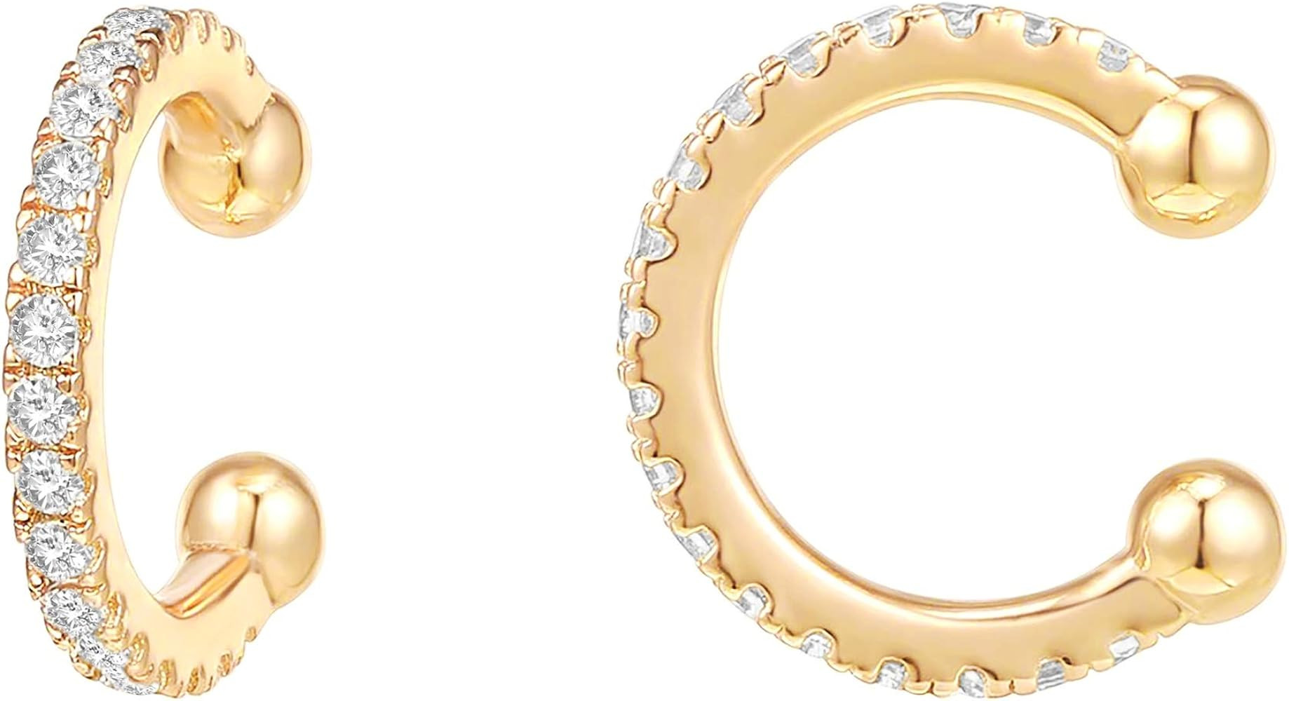 PAVOI 925 Sterling Silver 14K Gold Plated Cubic Zirconia Sparkling Round Huggie Ear Cuff Gold Ear... | Amazon (CA)