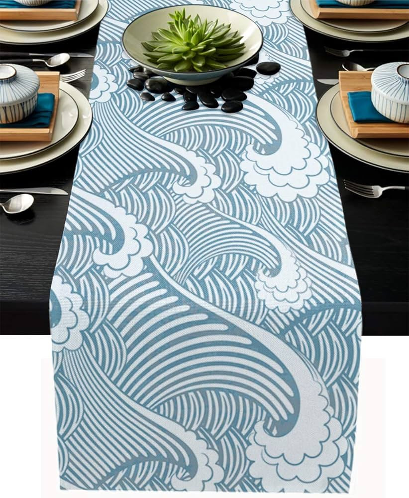 ARTSHOWING Sea Wave Table Runner Party Supplies Fabric Decorations for Wedding Birthday Baby Show... | Amazon (US)