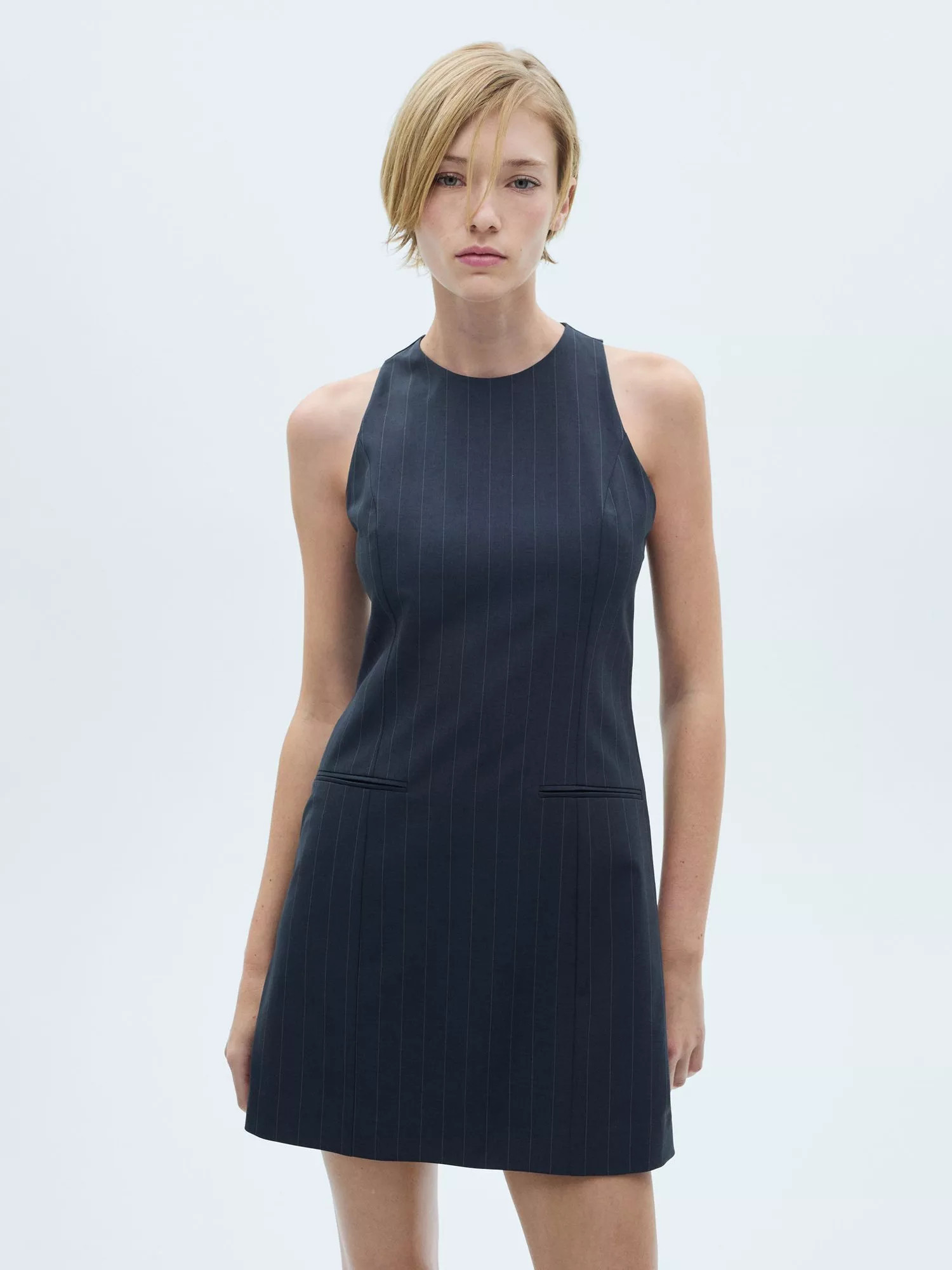 MangoOnix Pinstripe Shift Mini Dress, Navy | John Lewis (UK)