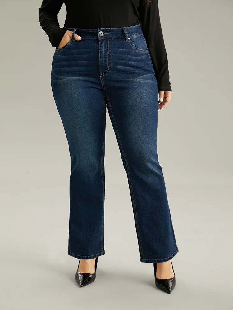 Dark Wash Button Up Straight Leg Jeans | Bloomchic