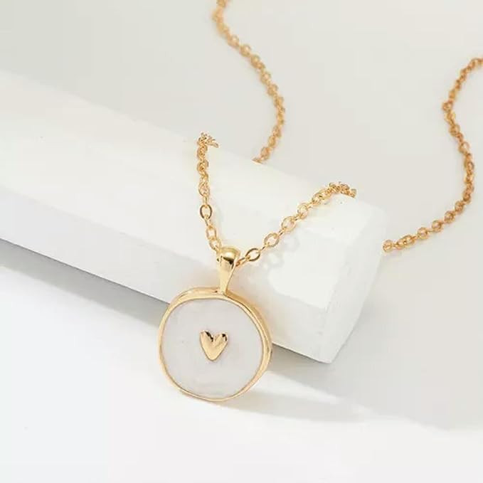 Elegant Enamel Heart Moon Star Round Pendants Necklaces Chain Women Party Gift-White Heart | Amazon (US)