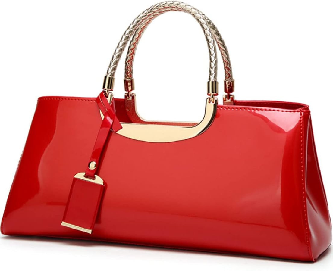 Glossy Women Handbag Faux Patent Leather Top-Handle Bag Structured Shoulder Bag Tote Evening Purs... | Amazon (US)