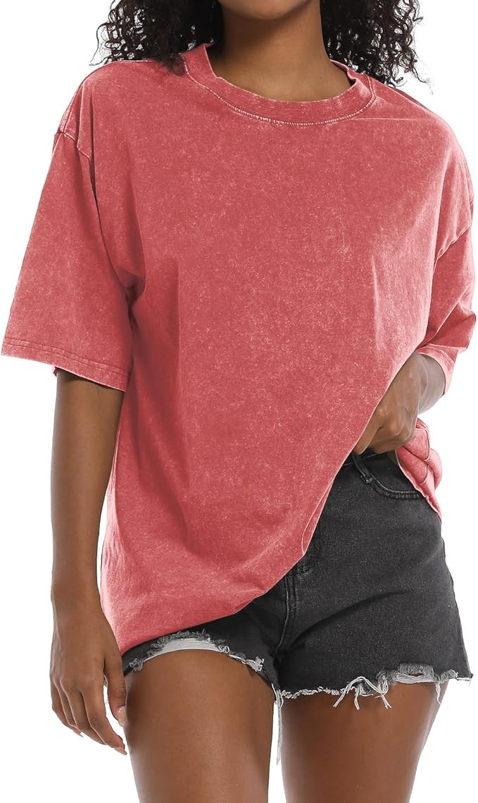 BINTEHGS Oversized Grunge Vintage t Shirts for Women Short Sleeve Cotton Casual Baggy Tees Teens ... | Amazon (US)