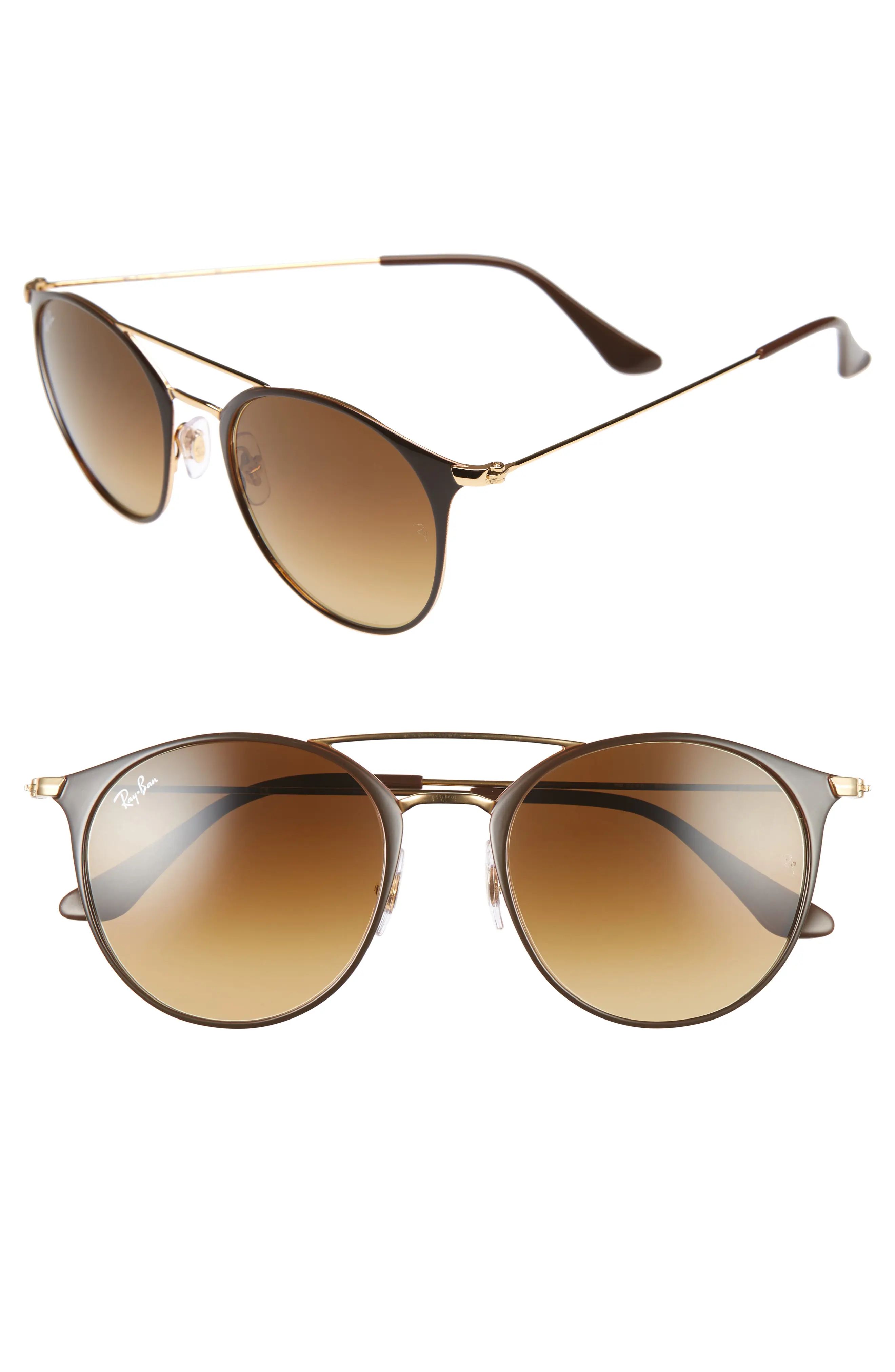 Ray-Ban Highstreet 52mm Round Brow Bar Sunglasses - Brown/ Gold | Nordstrom
