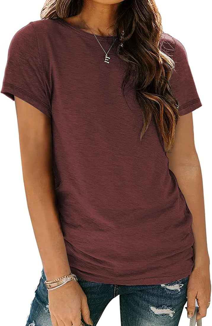 AUTOMET Womens Long Sleeve Round Neck Shirts Basic Tee | Amazon (US)