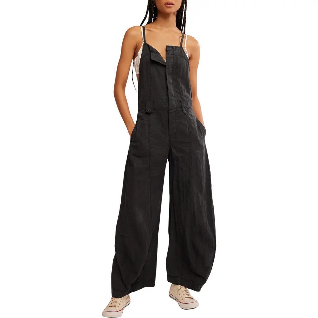 Free People Sylvia Barrel Leg Overalls in Black at Nordstrom, Size Large | Nordstrom