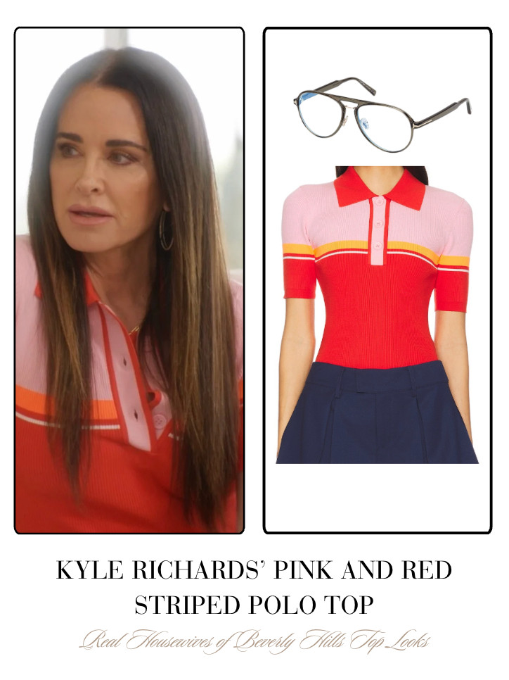 Kyle Richards' Pink and Red Striped Polo Top 

 