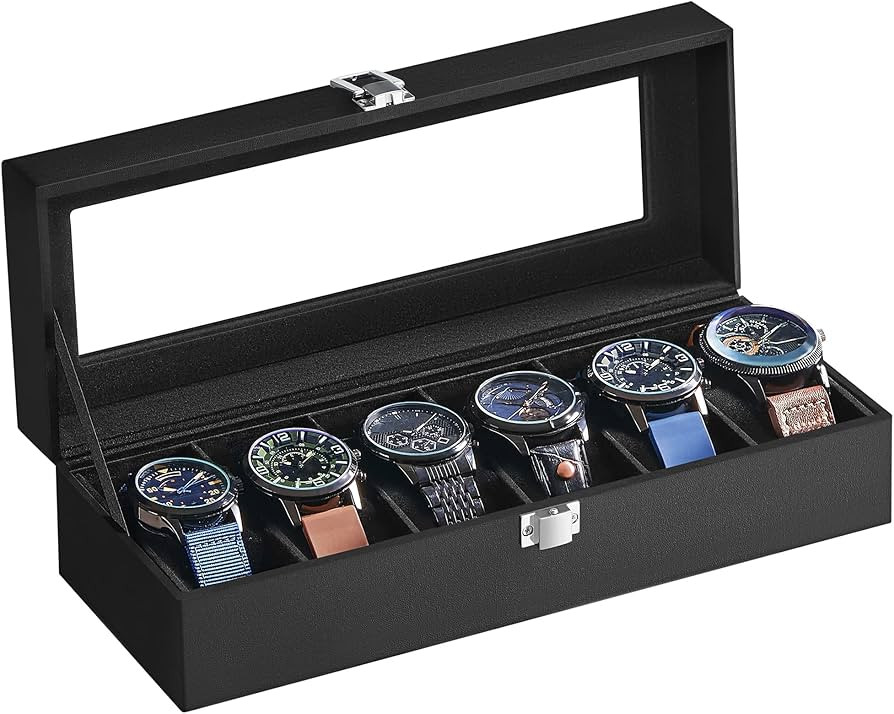 SONGMICS Watch Box with 6 Slots, Watch Case with Glass Lid, Watch Display Box with Removable Watc... | Amazon (UK)