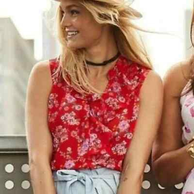 CAbi 5219 Crush Floral Semi Sheer MEDIUM Blouse Sleeveless Ruffle V Neck Career | eBay | eBay US