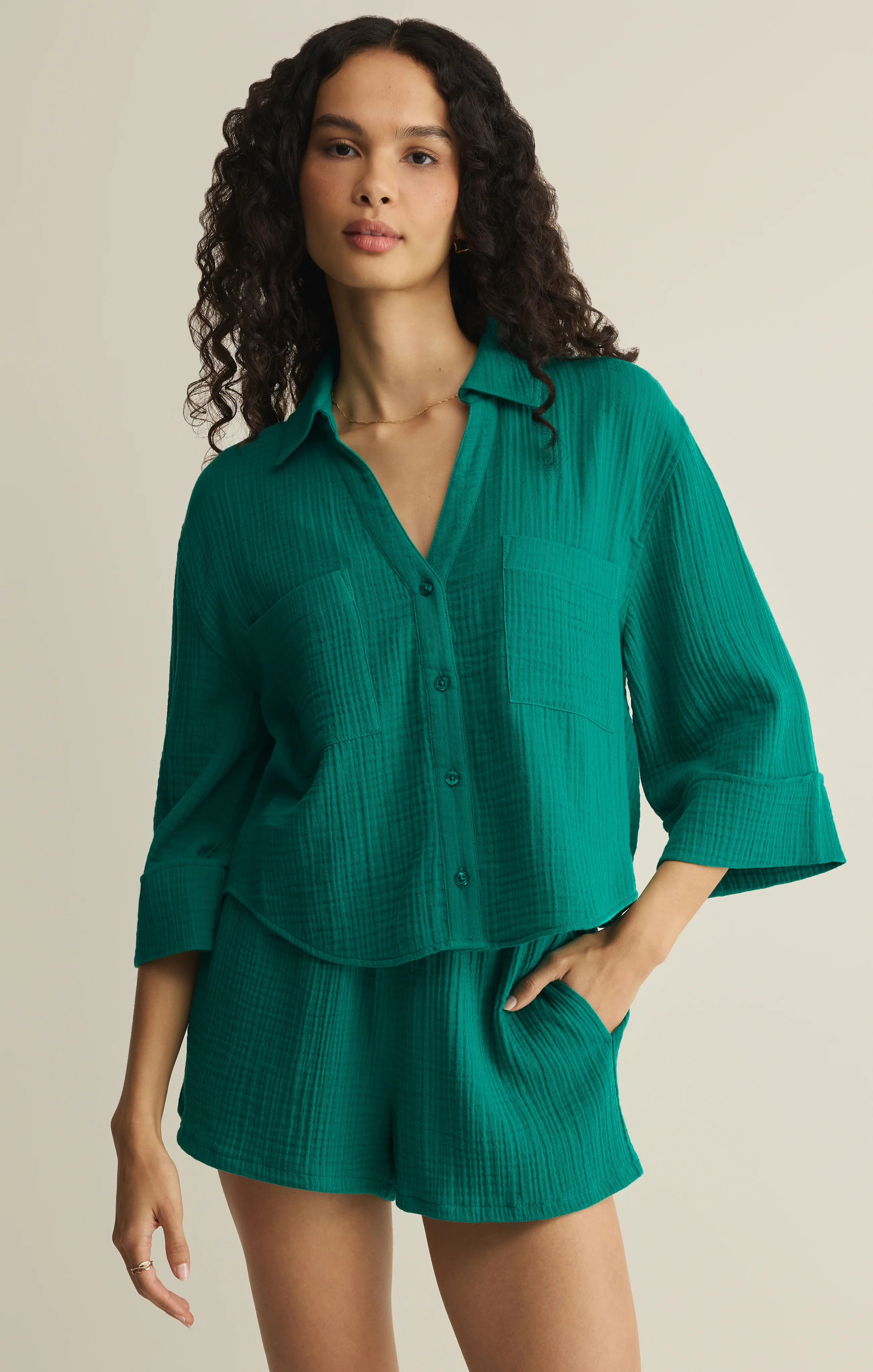 Helena Airy Gauze Button Up Rainforest / X Small | Z Supply