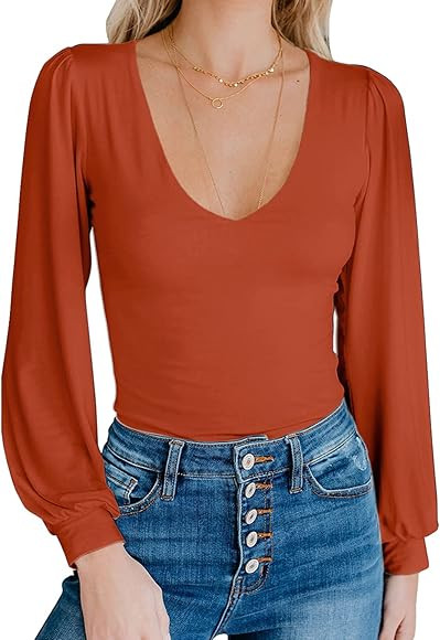 Spadehill Women's V-Neck Long Sleeve Bodysuit | Amazon (US)