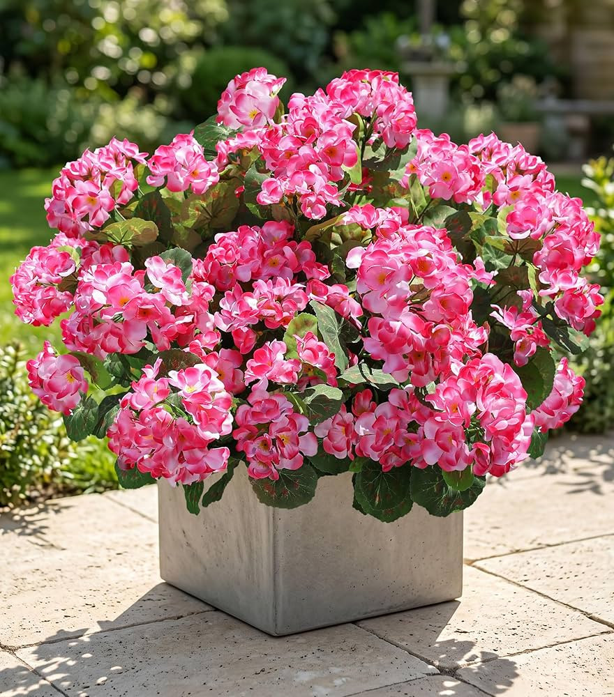 Amazon.com: Artificial Geranium Fake Flowers for Outdoors Decoration, 6 Bundles Silk Geraniums Pi... | Amazon (US)