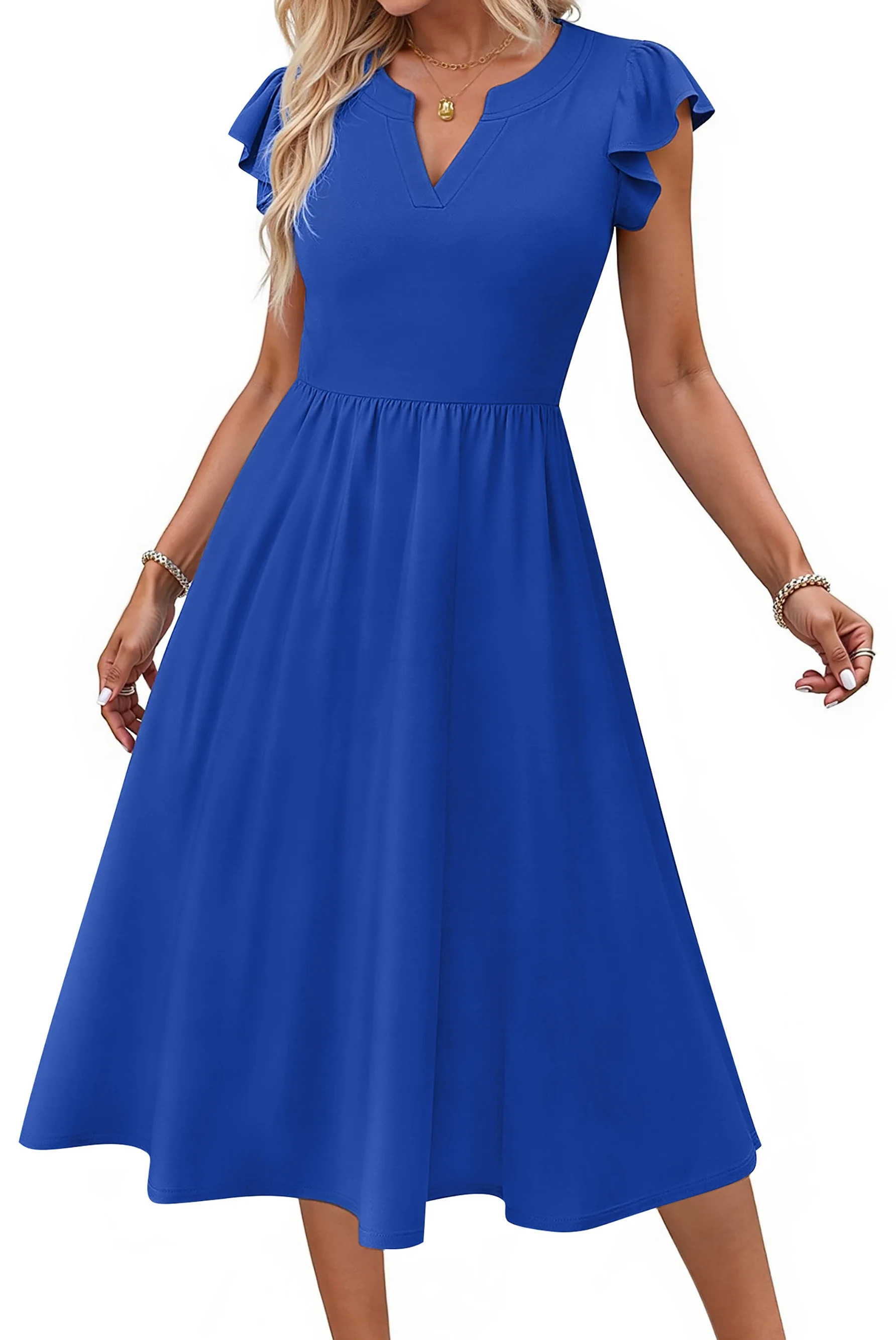 Fantaslook Summer Dresses for Women Ruffle Sleeve V Neck Midi Dresses Fashion Casual Flowy Vacati... | Walmart (US)