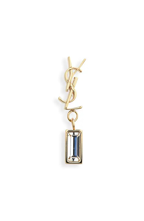Saint Laurent YSL Crystal Baguette Single Drop Earring in Dore/Crystal at Nordstrom | Nordstrom
