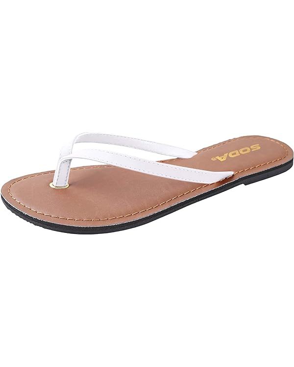 Soda Shoes Women Flip Flops Basic Plain Sandals Strap Casual Beach Thongs FELER | Amazon (US)