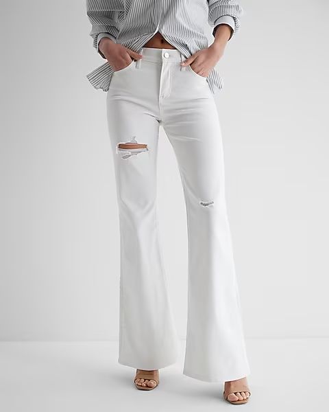 Mid Rise White Ripped 70s Flare Jeans | Express