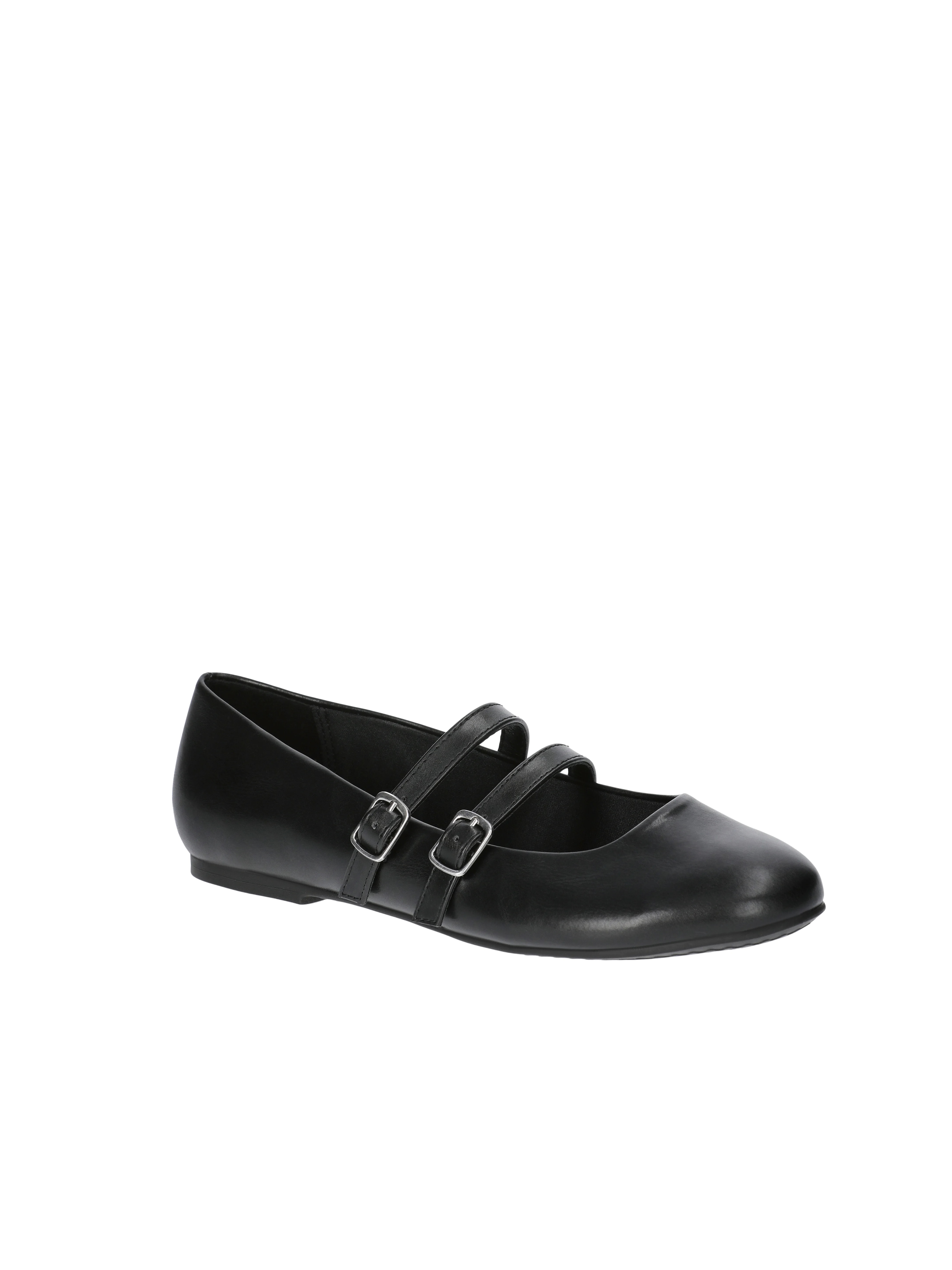 No Boundaries Faux Leather Mary Jane Flats with Double Straps, Women's | Walmart (US)