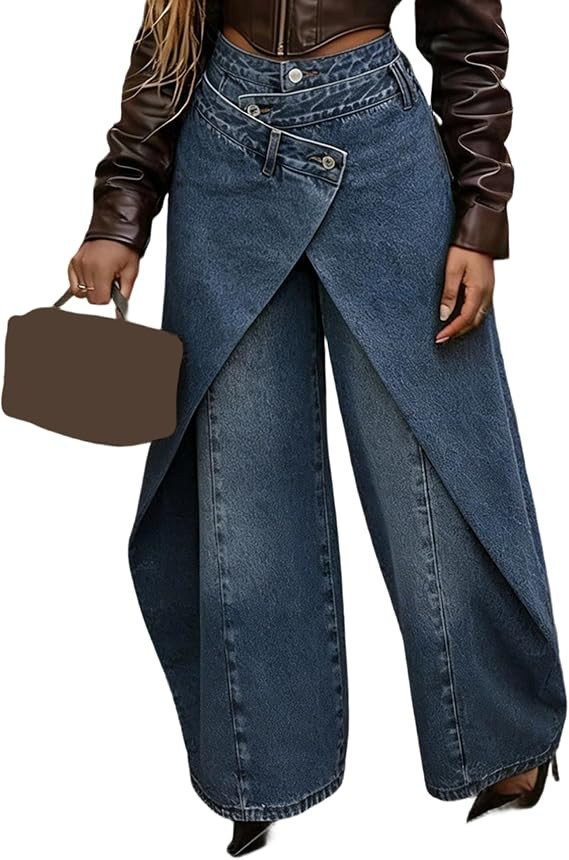 Women’s Asymmetrical Wide Leg Pants Trendy Irregular Patchwork Plus Size Trousers Streetwear | Amazon (US)