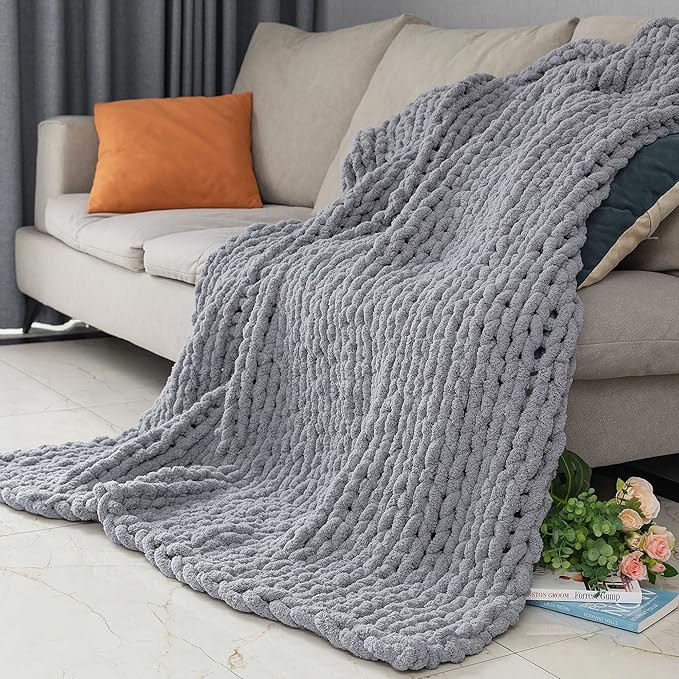 Chunky Knit Blanket Throw 50X60 Inches Chenille Yarn Knitted Blanket Handmade Knit Blanket Giant ... | Amazon (US)