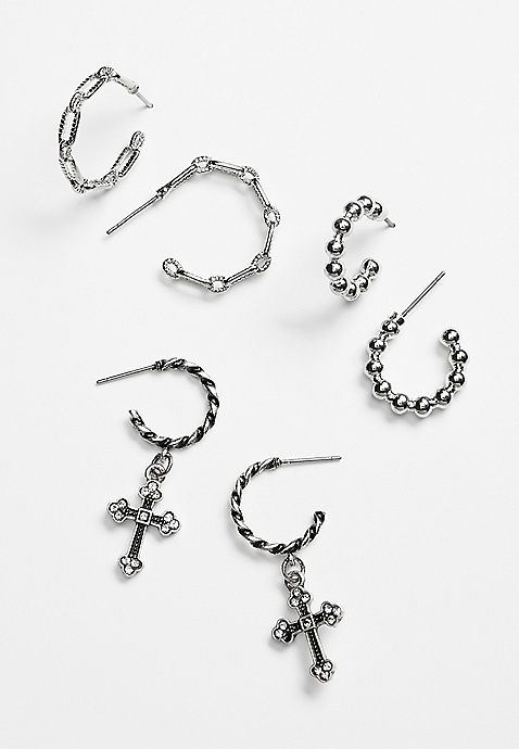 3 Pack Silver Hoop Earring Set | Maurices