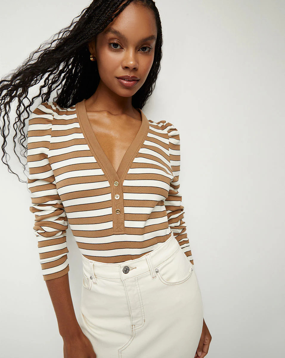 Dekalb Striped Puff-Sleeve Top | Veronica Beard