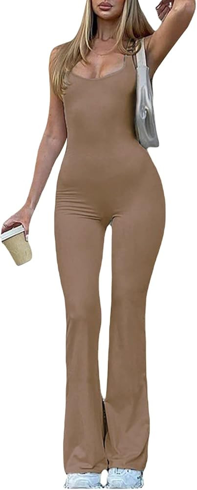 NUFIWI Women Tank Top Yoga Jumpsuit Backless One Piece Bodycon Romper High Waist Wide Leg Jumpsui... | Amazon (US)