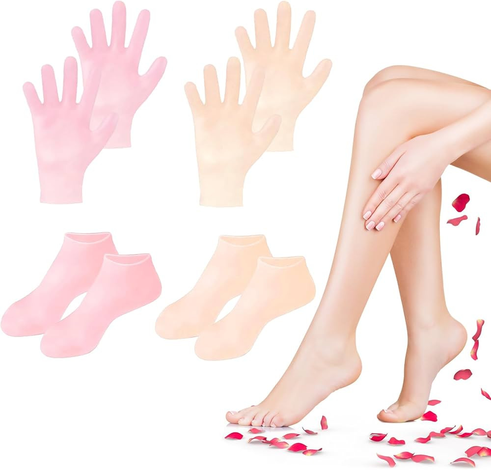 4 Pairs Silicone Socks Gloves Set for Dry Cracked Feet and Hands, Silicone Foot Socks for Women, ... | Amazon (US)