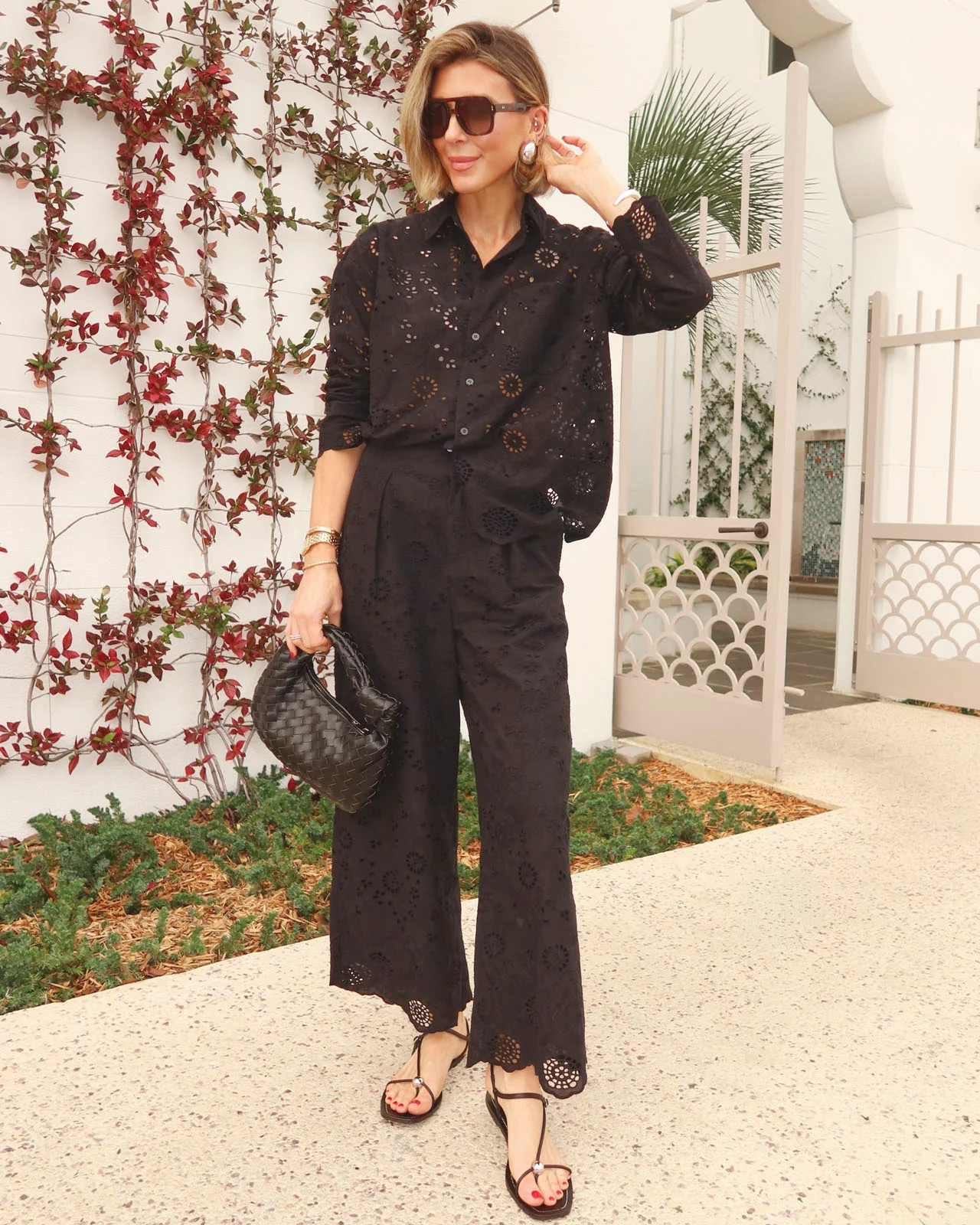 Splendid - Splendid x @Cellajaneblog Eyelet Button Down - Black | Splendid
