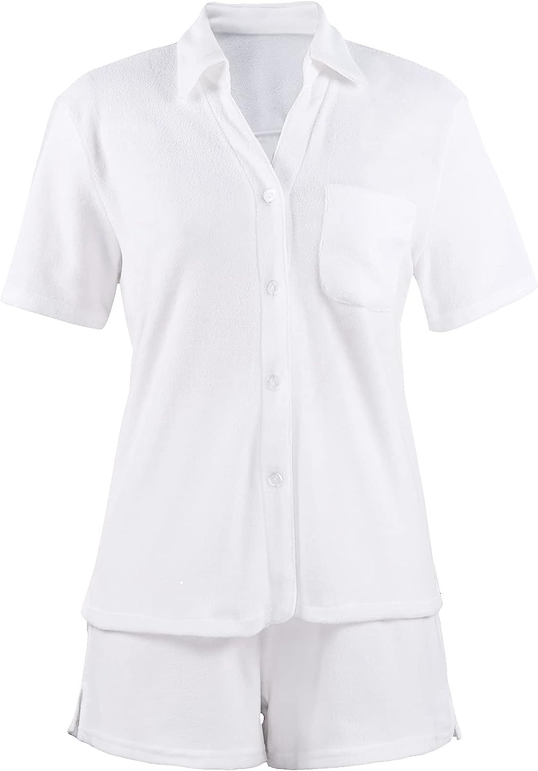 Women's Summer Casual 2 Piece Outfits Set Short Sleeve Collar Button T-Shirt Top Bodycon Shorts Set  | Amazon (US)